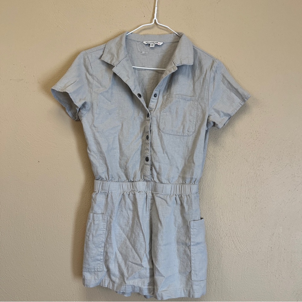 Vanilla star girls tan linen romper with side pockets NWOT girls size Large